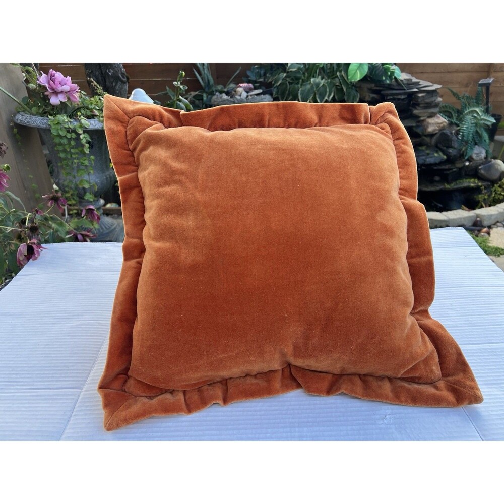 Post Furnishings Orange Velvet Throw Pillow 20x20 Ruffled Fall Halloween Autum